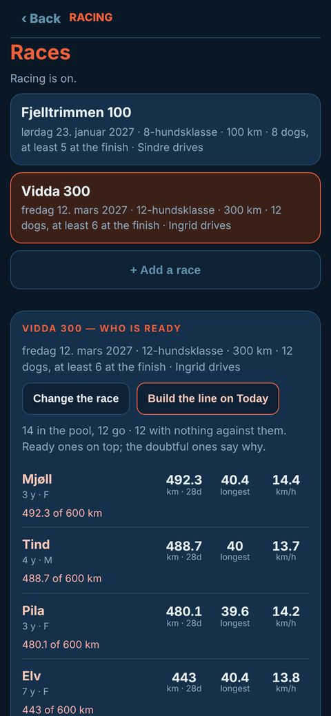 L'écran Courses : deux courses, et le groupe de course classé par km sur 28 jours, plus longue sortie et vitesse GPS